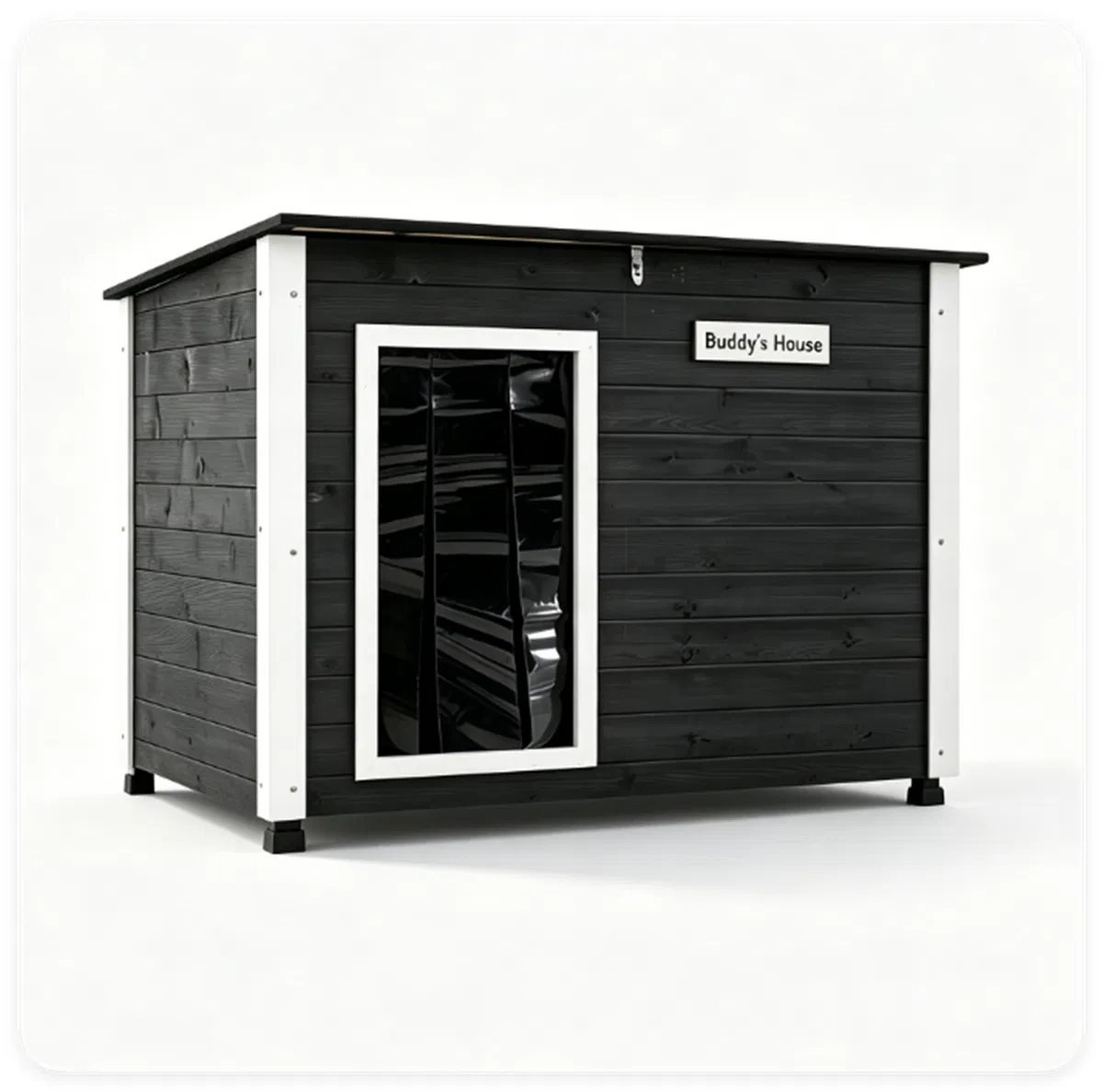 42.5" x 27" x 33.5" Outdoor Dog House with Sloped Asphalt Roof, Elevated Floor & Openable Roof Weatherproof Pet Kennel with PVC Door Curtain for Medium Large Dogs Gray — image 6