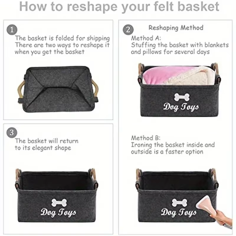 Felt pet toy box, dog toy box, storage basket box - perfect for organizing pets — image 4