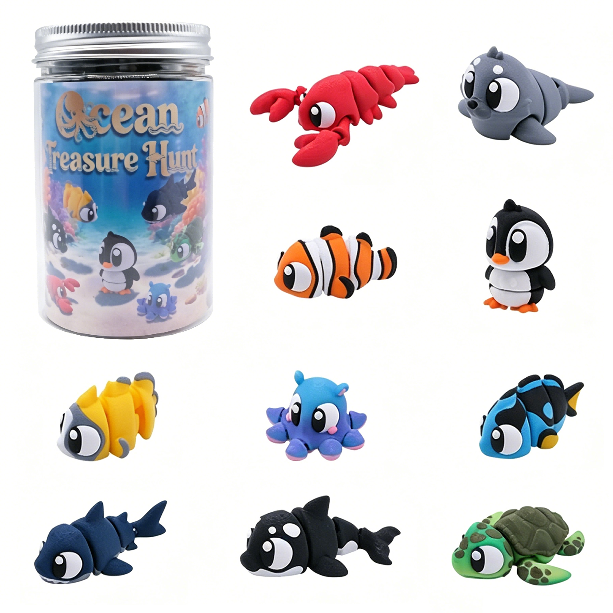 10PCS 3D Printed Ocean Animal Figurine Set, Mini Sea Creature Decorations With Shark, Turtle, Penguin, Fish, Octopus And Lobster, Desk & Miniature Display Set — image 2