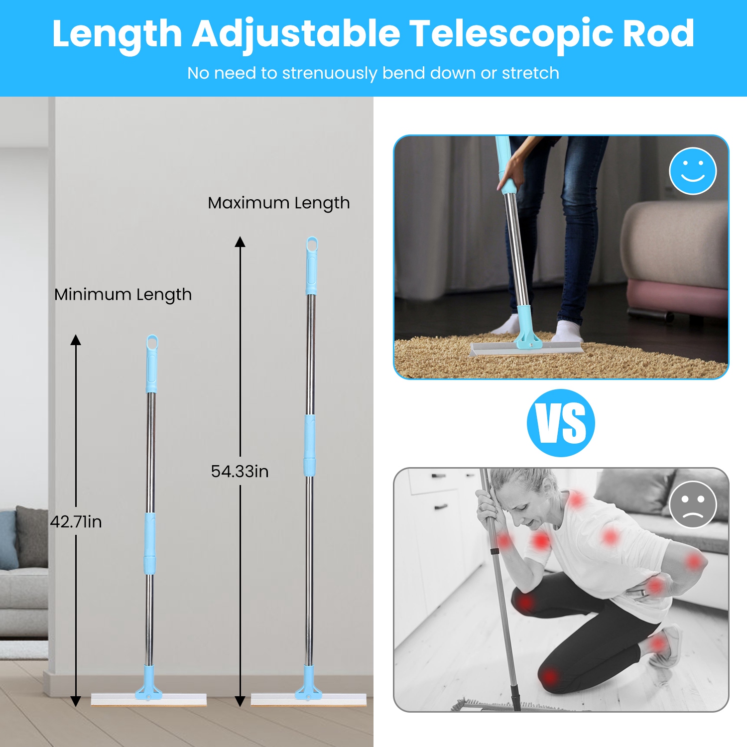 Rasador de Pelo Animal con Palo Telescopio Ajustable de 54.33 pulgadas para Alfombras, Ropa y Muebles - Eliminador de Lanas de Perros y Gatos — imagen 4