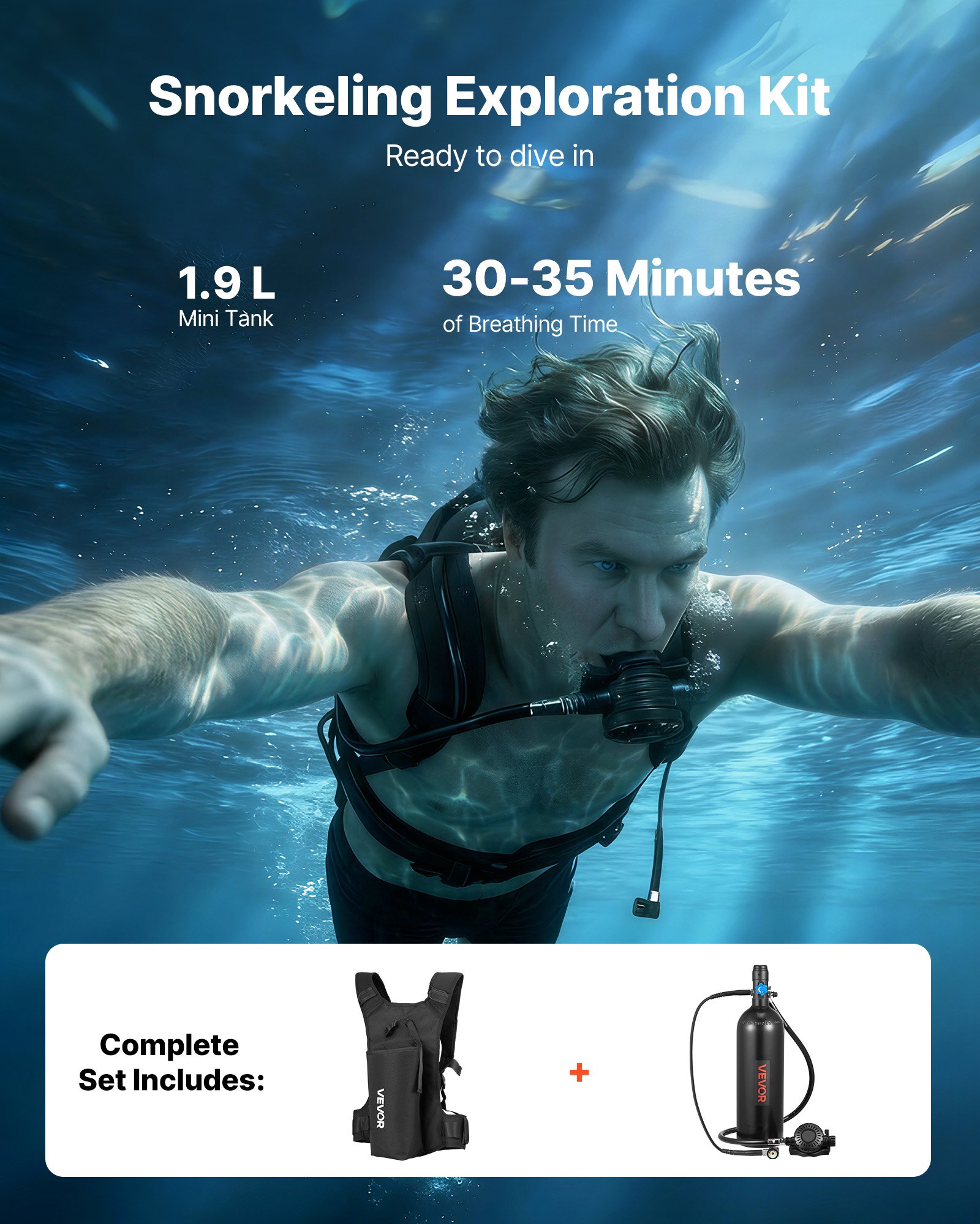 Mini Scuba Tank, 1.9L Portable Small Diving Tank For Underwater Breathing, Reusable Lung Diving Cylinder Up To 35 Minutes Dive Time, Emergency Rescue Pony Bottle With Backpack For Snorkeling — imagen 5