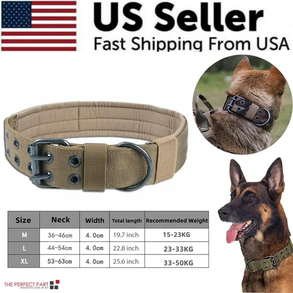 Collar Táctico Ancho de 2" para Perros Grandes, Nylon Resistente, Estilo Militar K9 con Hebilla Metálica