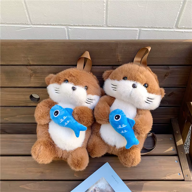 Adorable Otter Holding Fish Plush Backpack Capybara Cute Girls Trendy Backpack Casual Gifts for Children — image 3