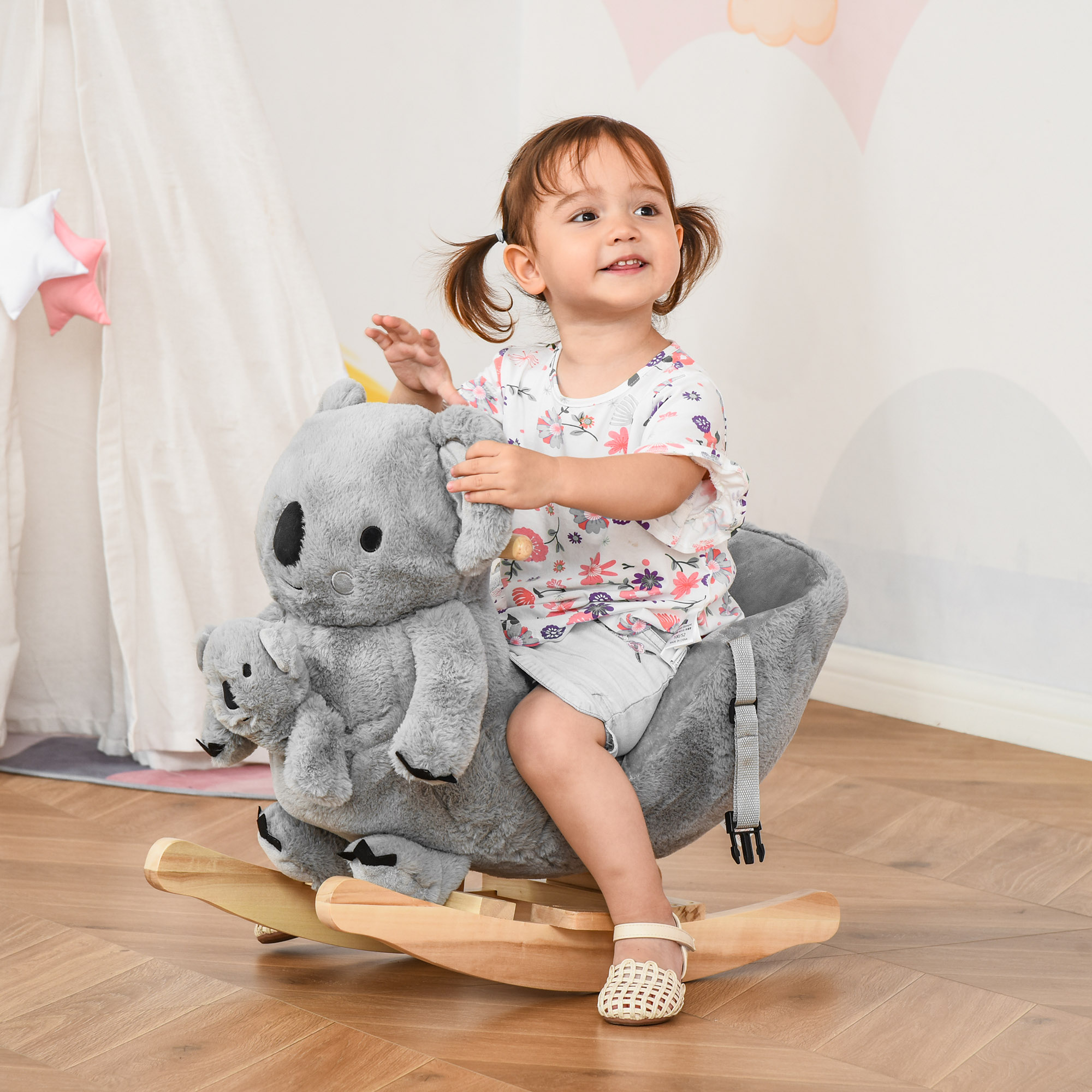 Kids Ride-On Rocking Horse, Koala-shaped Rocker With Realistic Sounds For Children 18-36 Months, Gray — image 1