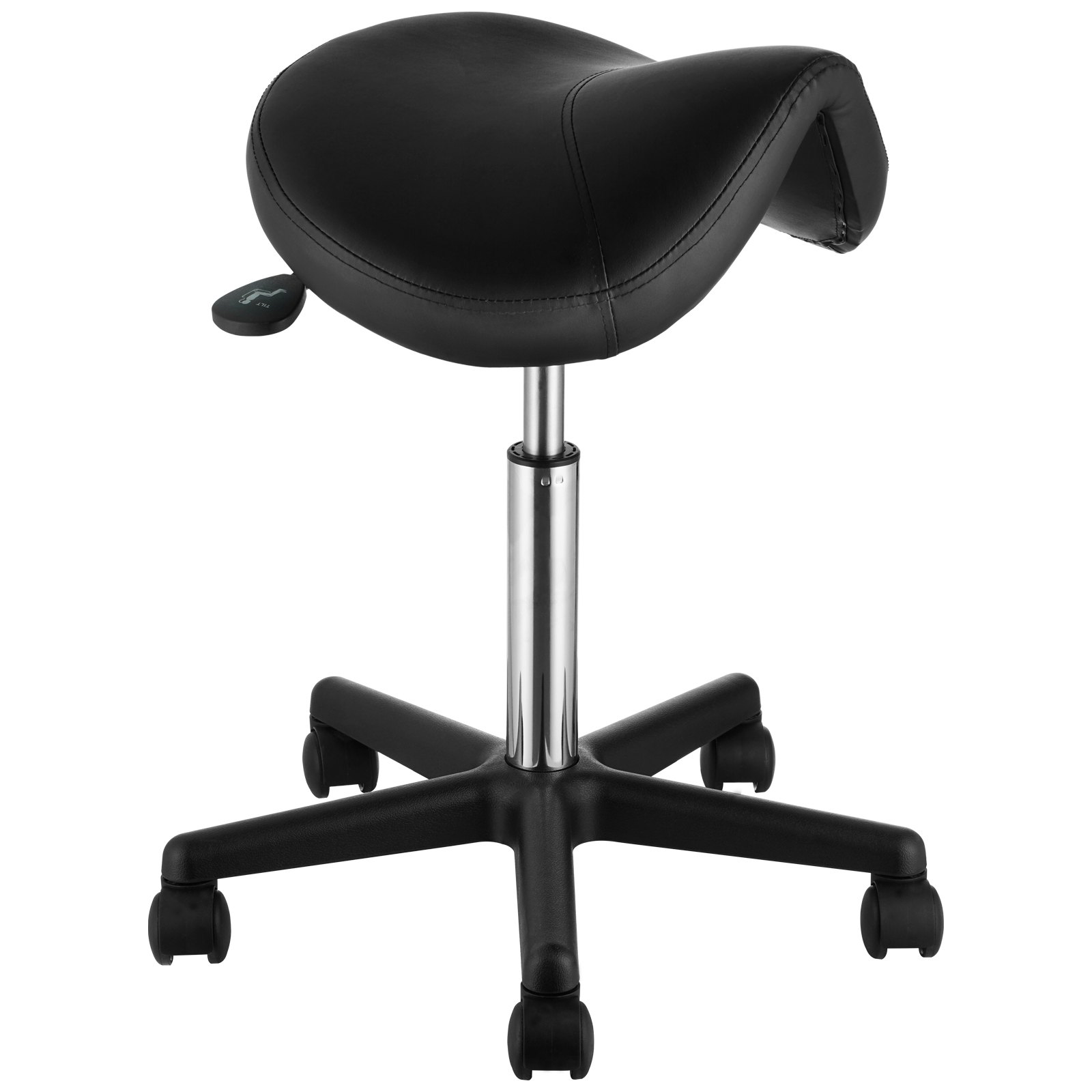 Saddle Stool With Wheels, 400 LBS Weight Capacity, Height Adjustable Thickened PU Leather Swivel Saddle Stool Chair For Salon, Spa, Tattoo, Clinic, Black