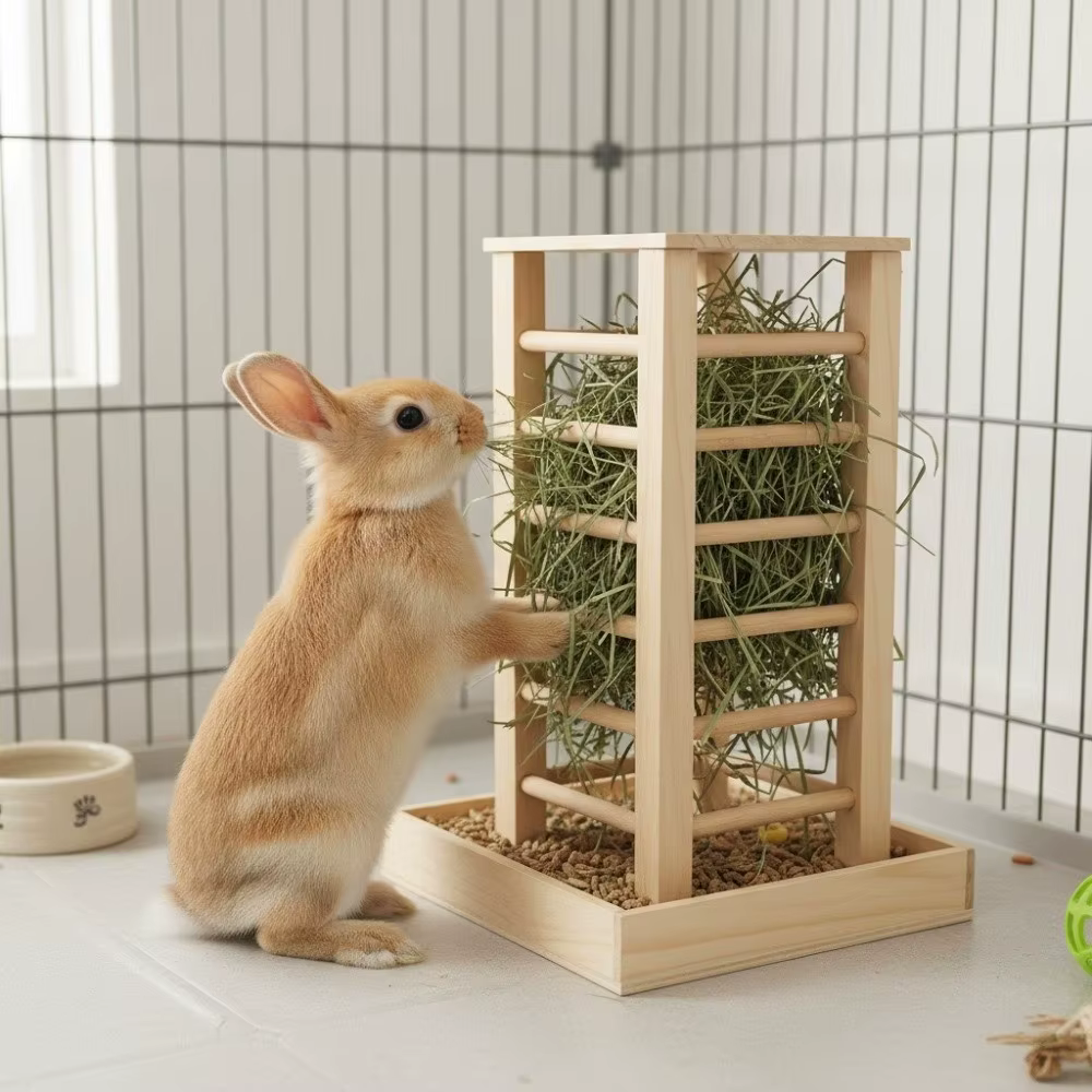 Pet Grass Rack Wooden Rabbit Hay Manger Durable Self-Feeding Hay Feeder Detachable Guinea Pig Feeder Rabbit Hutch — image 3