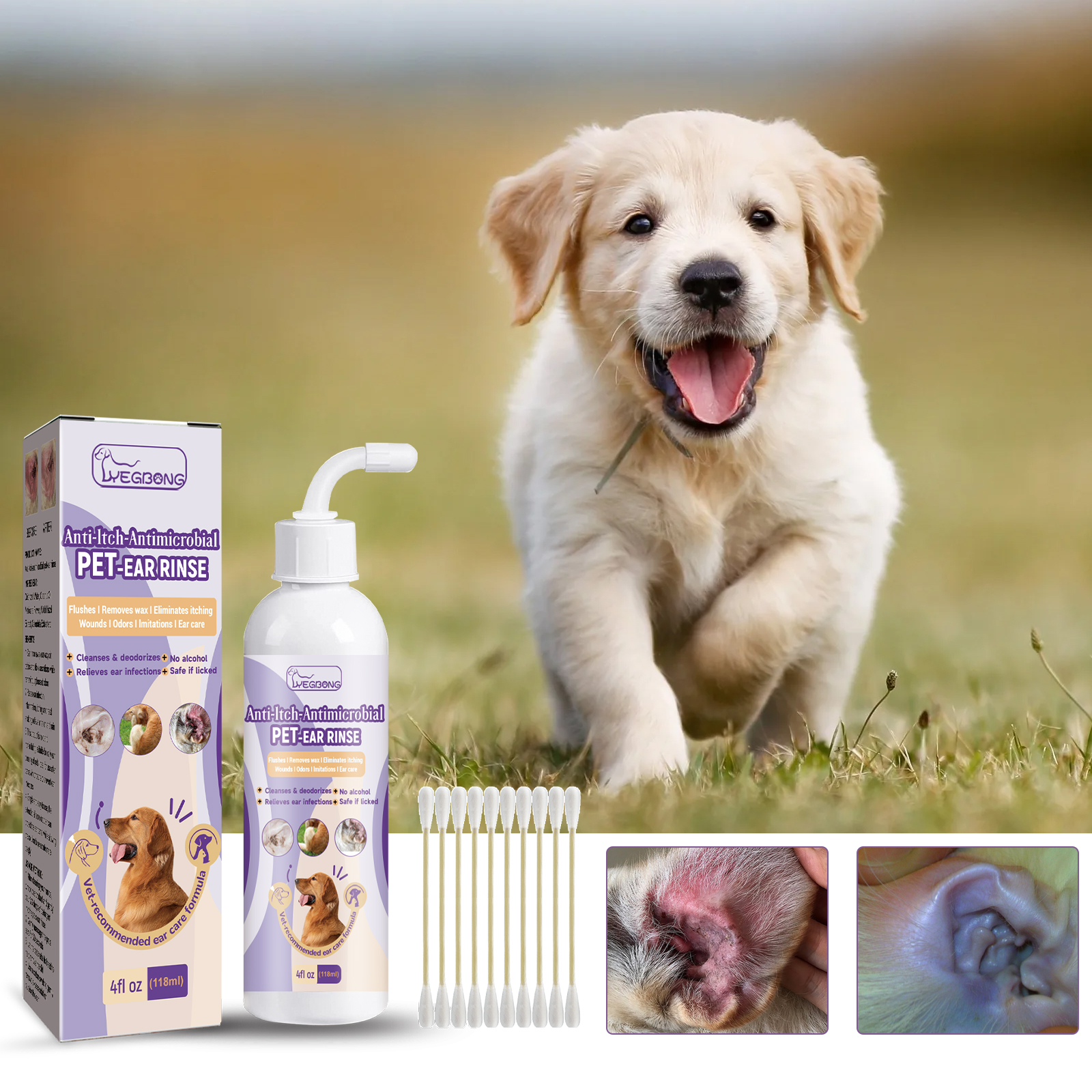 Pet Ear Cleaner, Cats And Dogs Relieves Ear Canal Odors Cleaning Earwax Ear Wash Drops — image 3