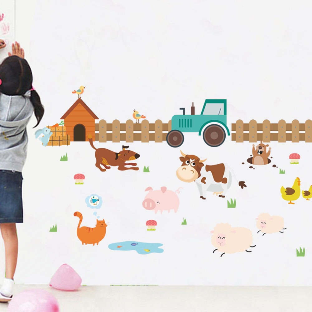Decoración de pared para habitación infantil con tema granja de vacas, adhesivo de línea de base para sala de estar y dormitorio — imagen 6