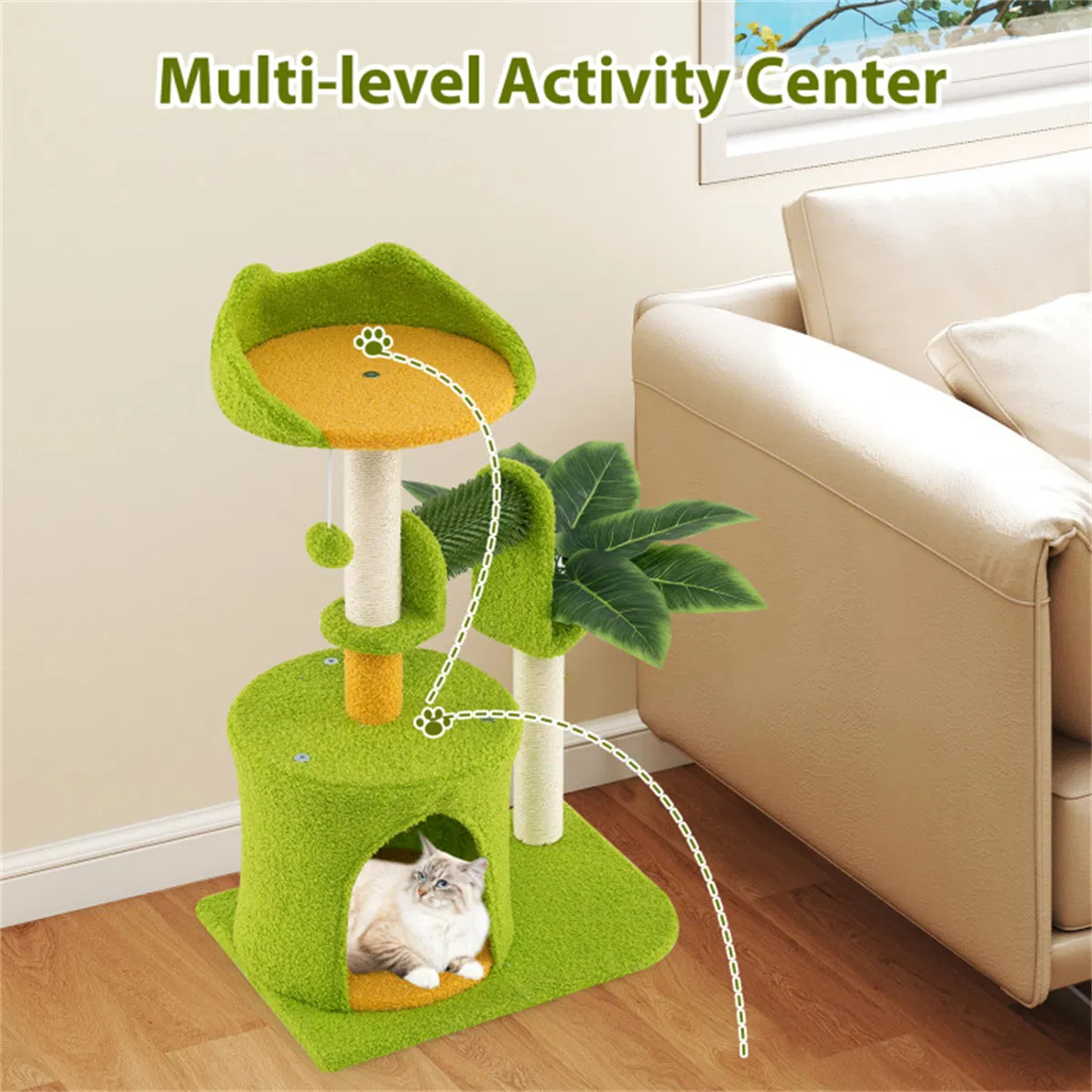 Cat Tree - 22LBS Capacity, Palm Tree Design with Self-Groomer & Scratching Posts — image 5