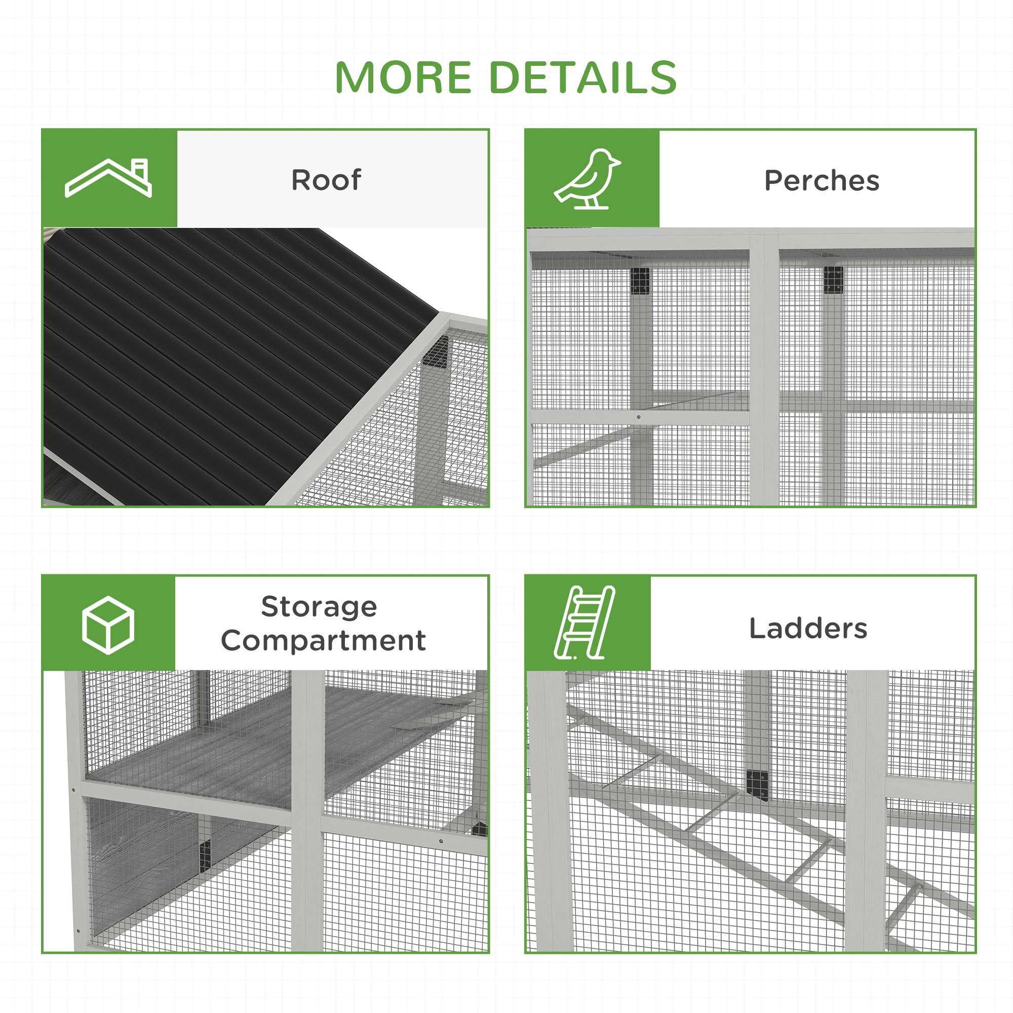 Wooden Chicken Coop Run for 6 - 10 Chickens, Hen House Add-On with Storage, Perches, 141.75" x 48" x 61", Gray — imagen 2