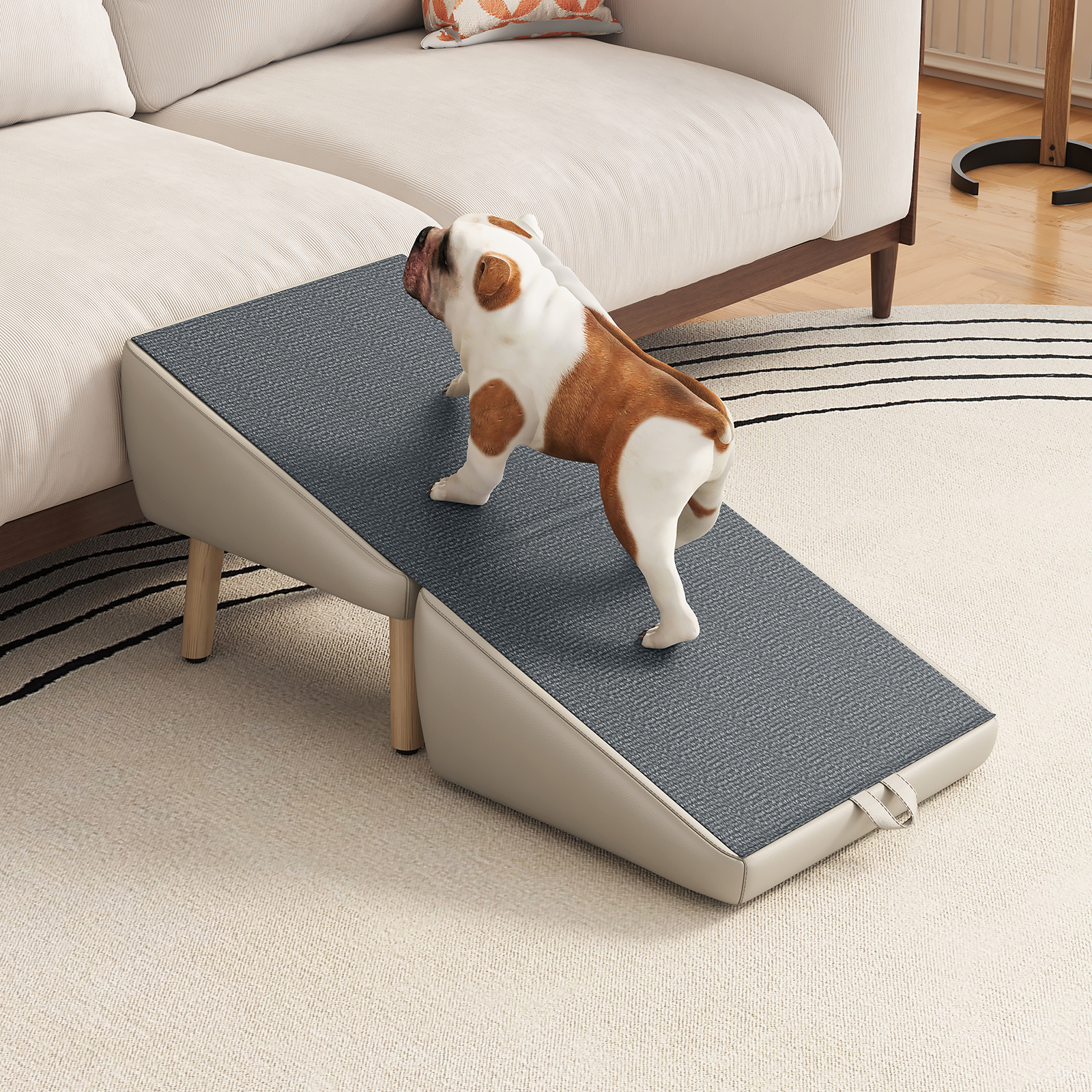 UPGRADED Dog Stairs for Small Dogs and Cats, Dog Ramp for Couch and Bed, Foldable 2-in-1 Wooden Pet Steps for Puppy, Split Ottoman Design (Light Grey) — image 9