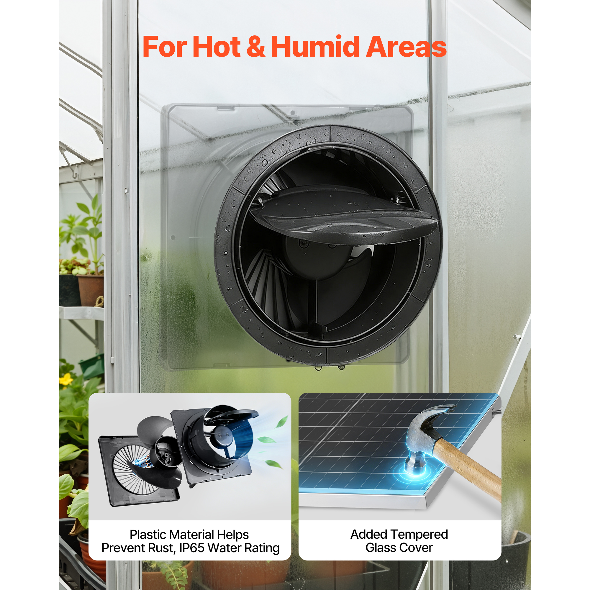 Ventilador Solar de Alta Velocidad, Panel Solar de 25W con 220 CFM de Flujo Aéreo, Ángulo de Panel Reajustable, 2030 RPM de Alta Eficiencia, Instalación Flexible para Invernaderos, Tendas de Cultivo, Gallineros y Refugios — imagen 4