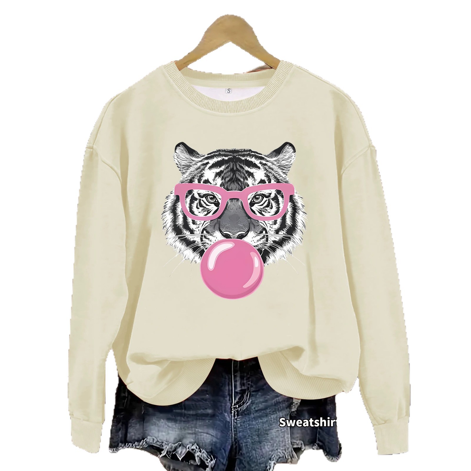 Tiger Glasses Printed Hoodie Round Neck — image 1