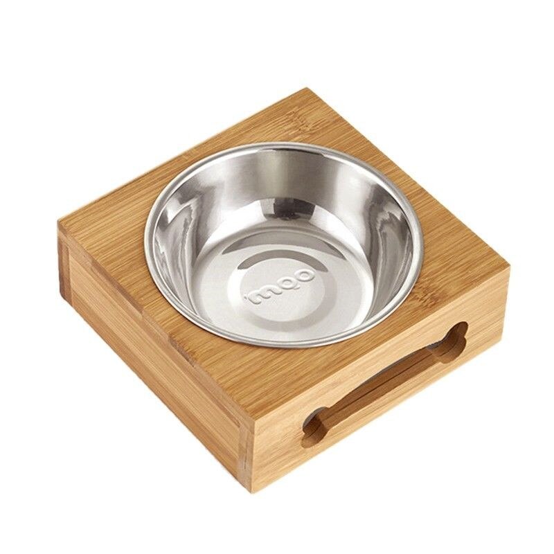 Doble Disco para Perros Comida y Agua, Platos de Acero Inoxidable con Base de Bambú para Mascotas Gatos Caninos Alimentadores — imagen 9