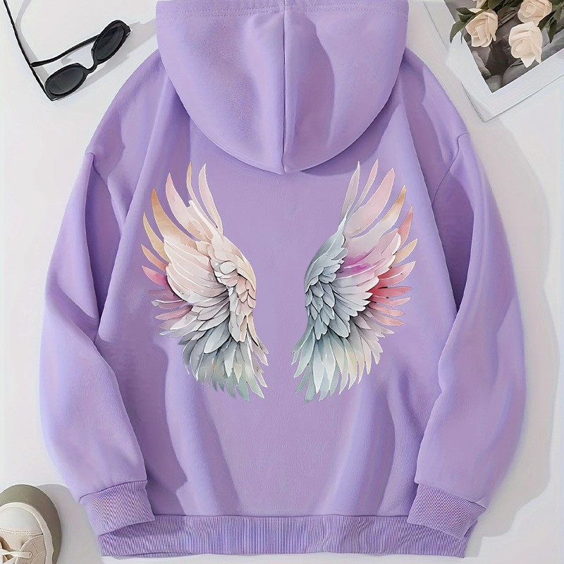 Women's Fleece-Lined Hoodie with Wings Print, Kangaroo Pocket, Drawstring, and Graphic Design — image 18