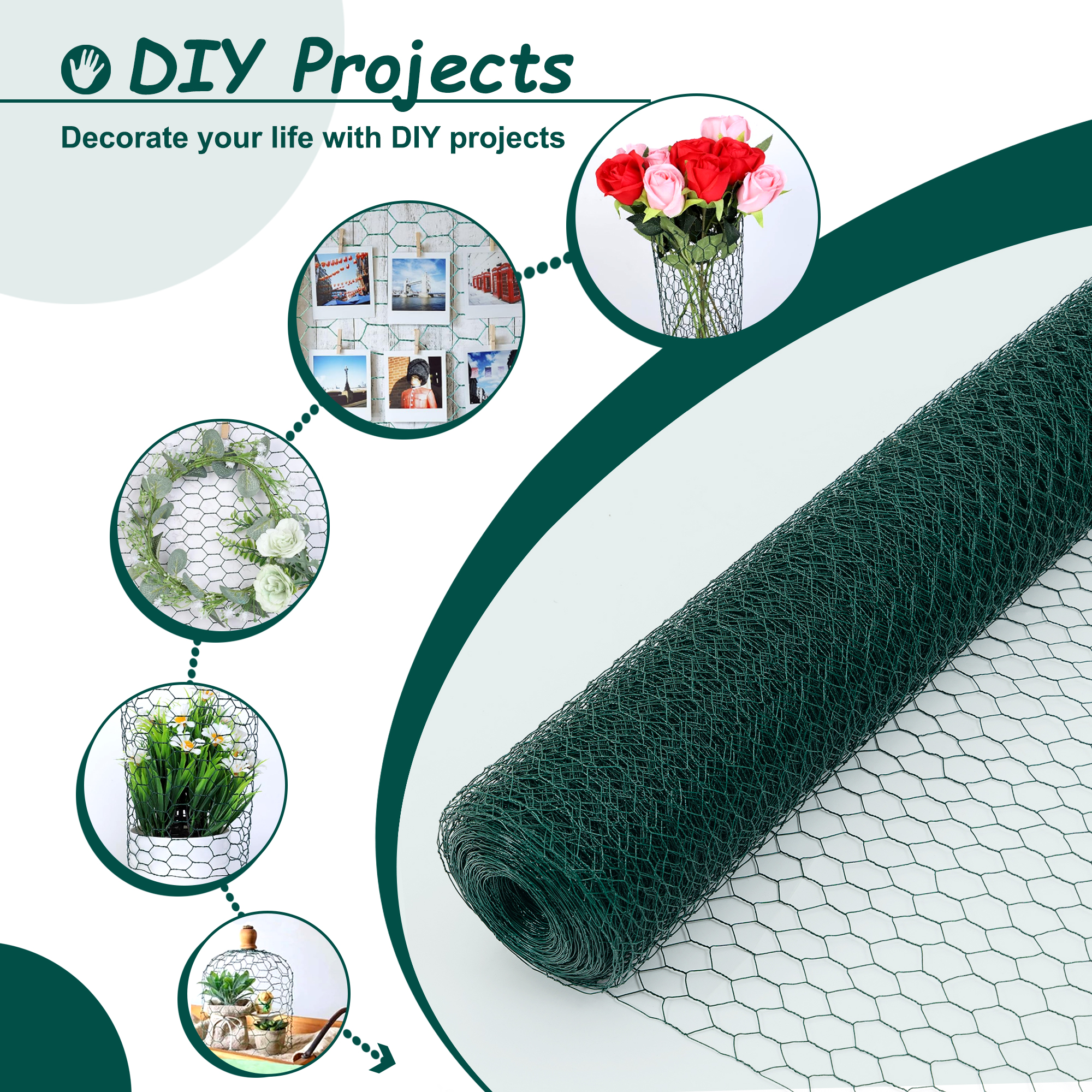 Malla de Galvanizado Hexagonal Verde Floral de 60m para Pollos, Cierre para Jardín y Coopas de Pollos Resistentes a la Corrosión — imagen 5