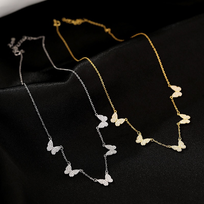 S925 silver personalized butterfly pendant tassel necklace women's cool style bow clavicle chain — image 4