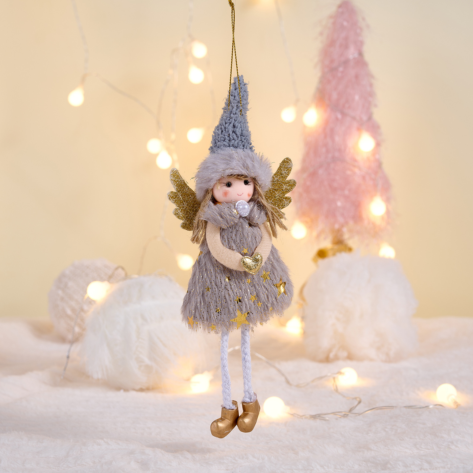 Adorno de Navidad con Ángel Reino, Alas Rosadas y Astas de Ciervo para árbol de Navidad Pequeño para Niñas — imagen 8