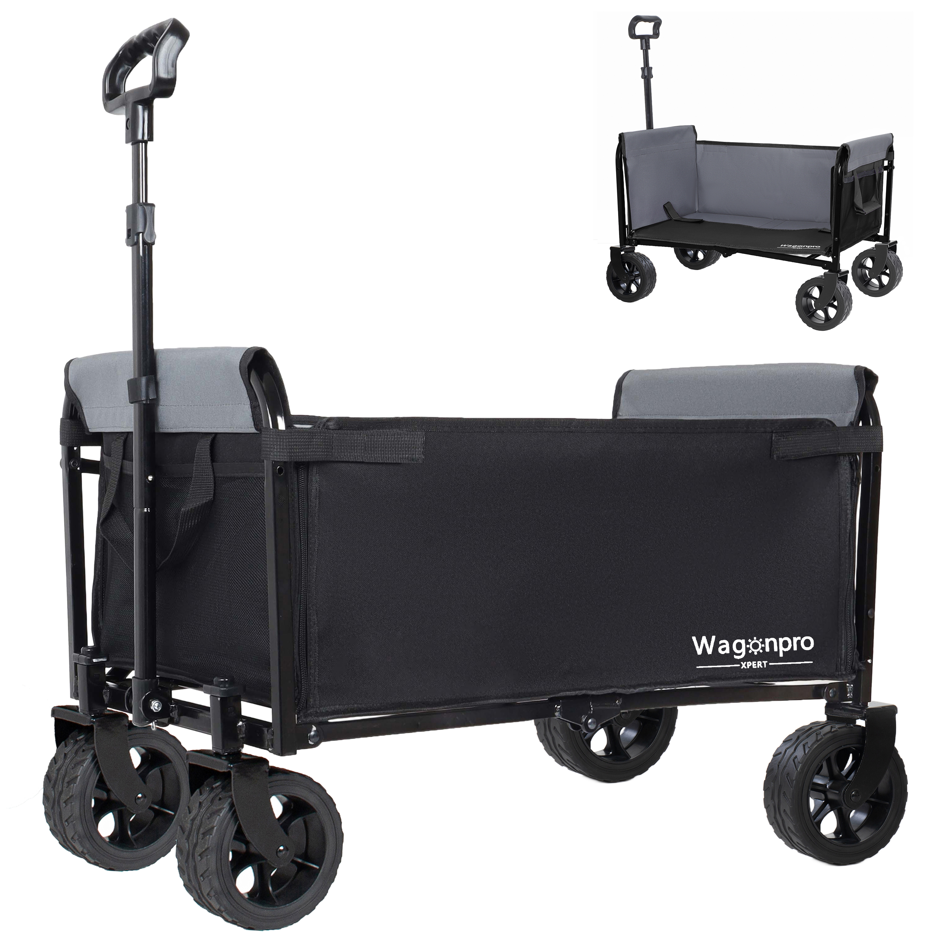 Upgraded 5x2 Wide Wheels All- In- One Convertible Folding Trolley With Full- Side Opening & Dog Leash Versatile Seating & Storage 220Lbs Capacity For Camping Beach Shopping Black — imagen 1