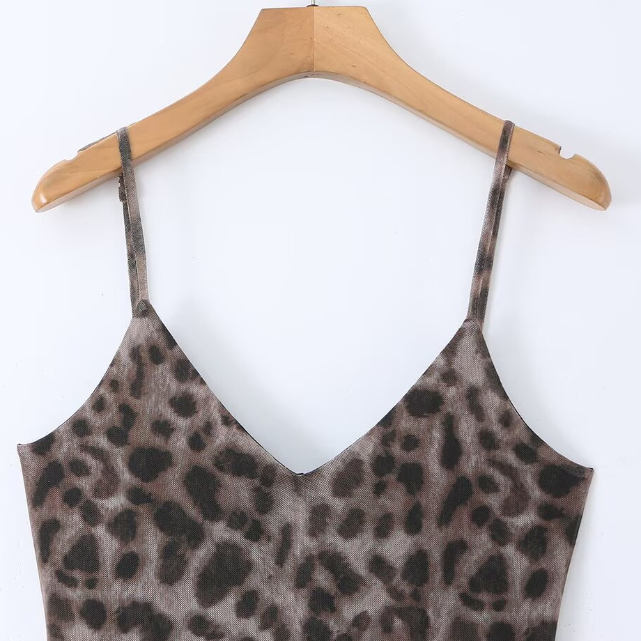 Spicy leopard print elastic mesh sleeveless suspender dress — image 4