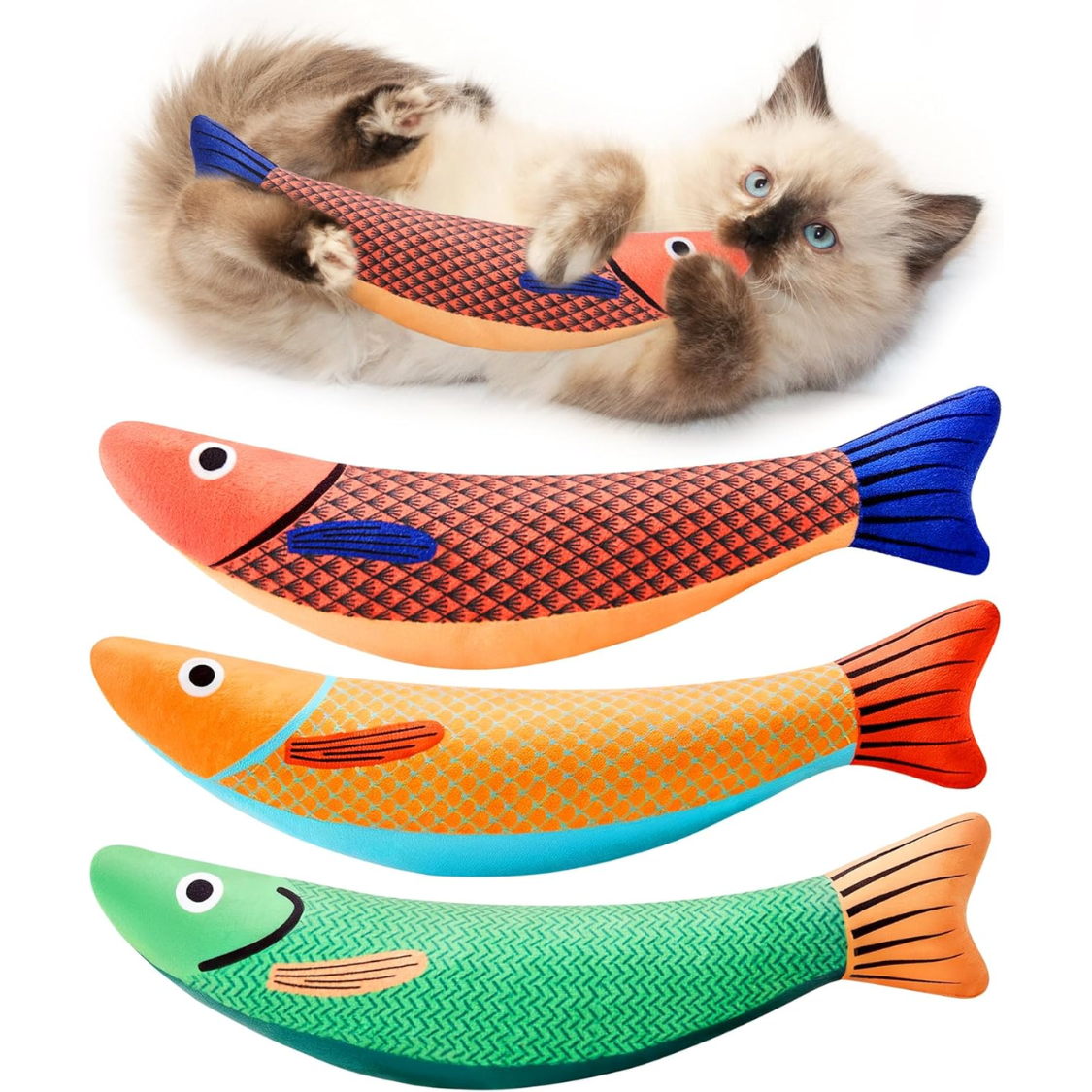 Juguetes para Gatos Pez Saurio, 3 Piezas, Catnip Crackle Sonido, Suaves y Duraderos, Activador de Interacción para Gato Interior — imagen 1