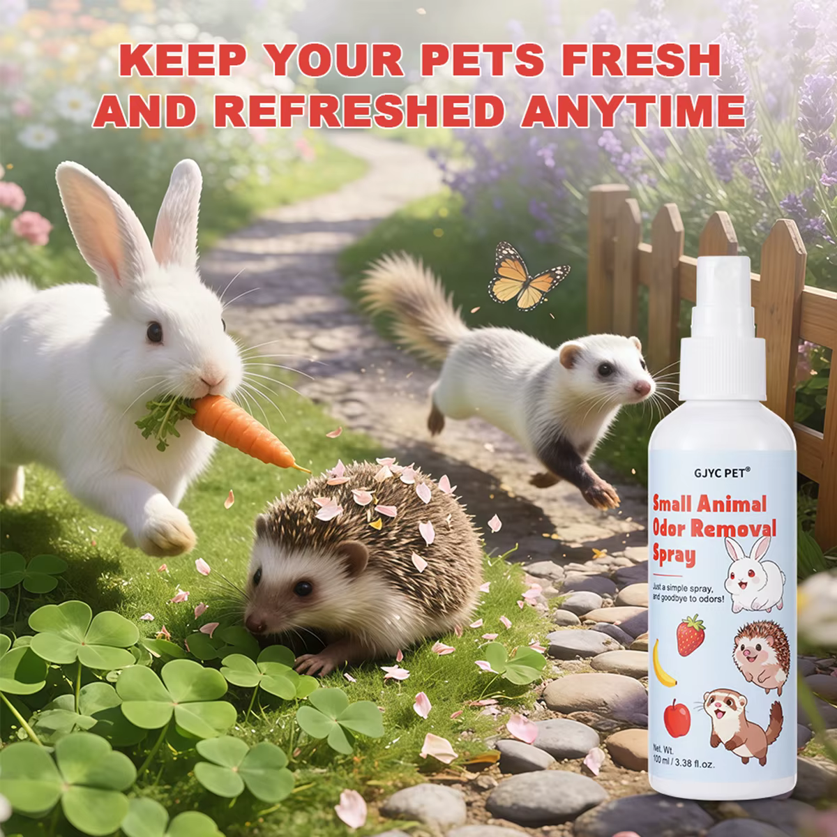 Small Animal Odor Remover Spray 100ml Strawberry Scent Gentle Long Lasting for Rabbit Ferret Hedgehog Guinea Pig Cage Care — image 6