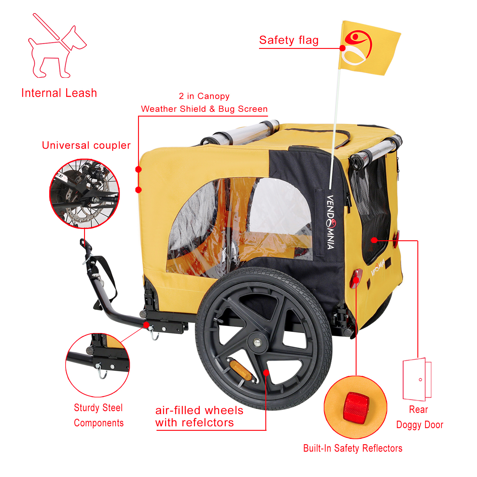 Yellow Outdoor Heavy Duty Foldable Practical Pet Stroller Dog Carrier With Bicycle Tow — image 2
