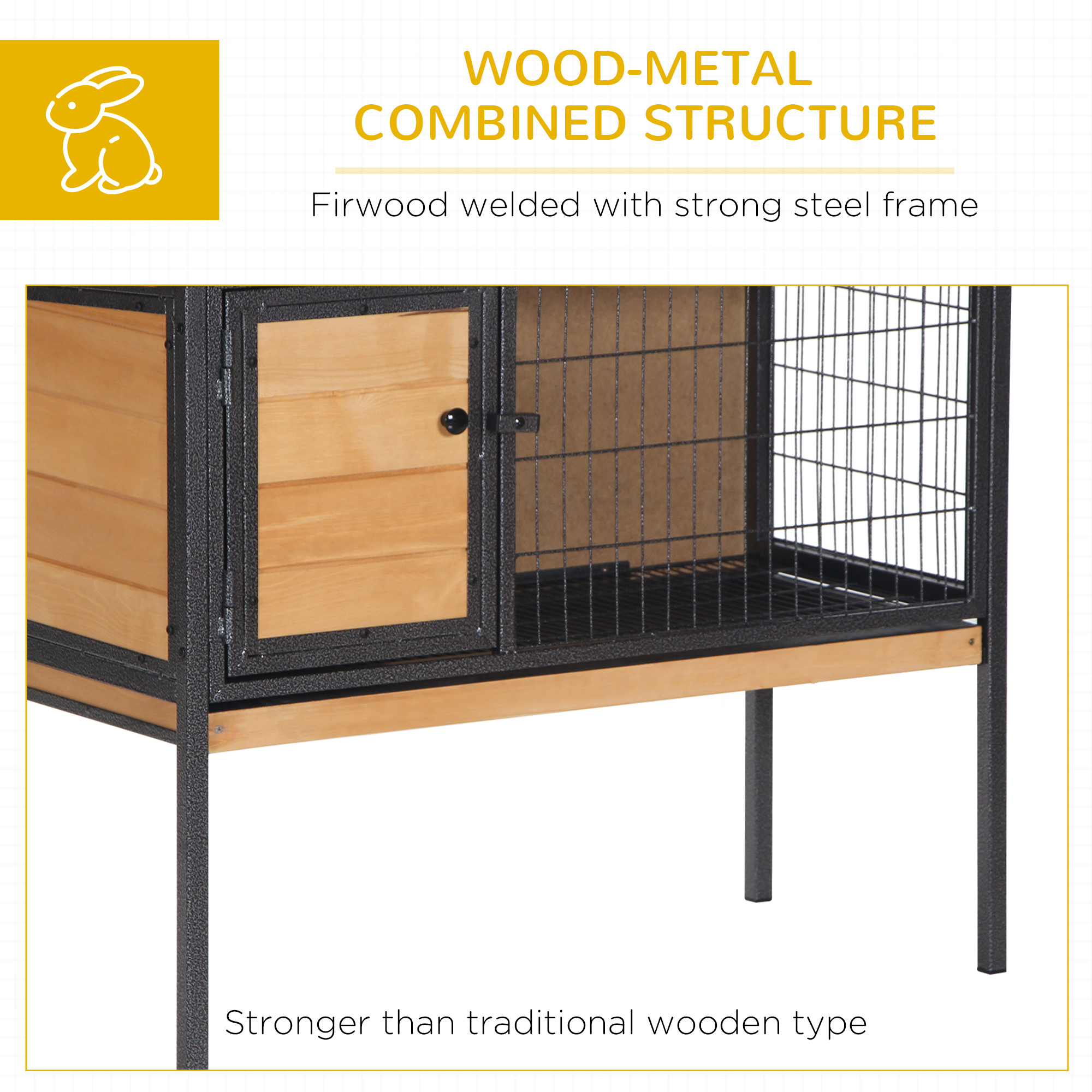Rabbit Hutch Elevated Bunny Cage Small Animal Habitat with Metal Frame, No Leak Tray, Metal Wire Pan, Openable Water-Resistant Asphalt Roof for Rabbits, Chickens, Ducks, Indoor/Outdoor Natural — image 7