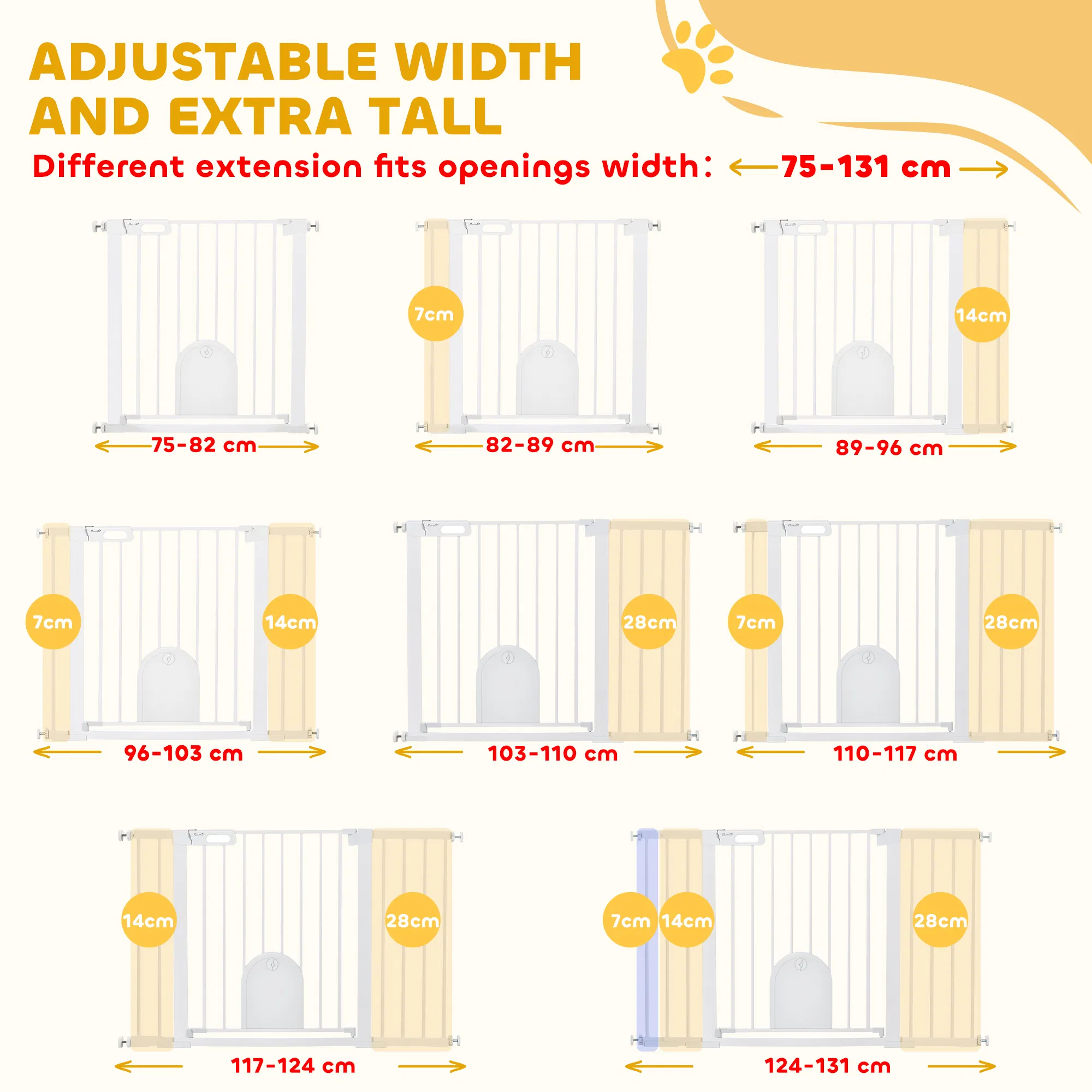 30"-52" Extra Wide Pet Gate Barrier with Small Door, 30"H Dog Gate with Safety Gate Barrier, Stair Pressure Fit, White — image 6