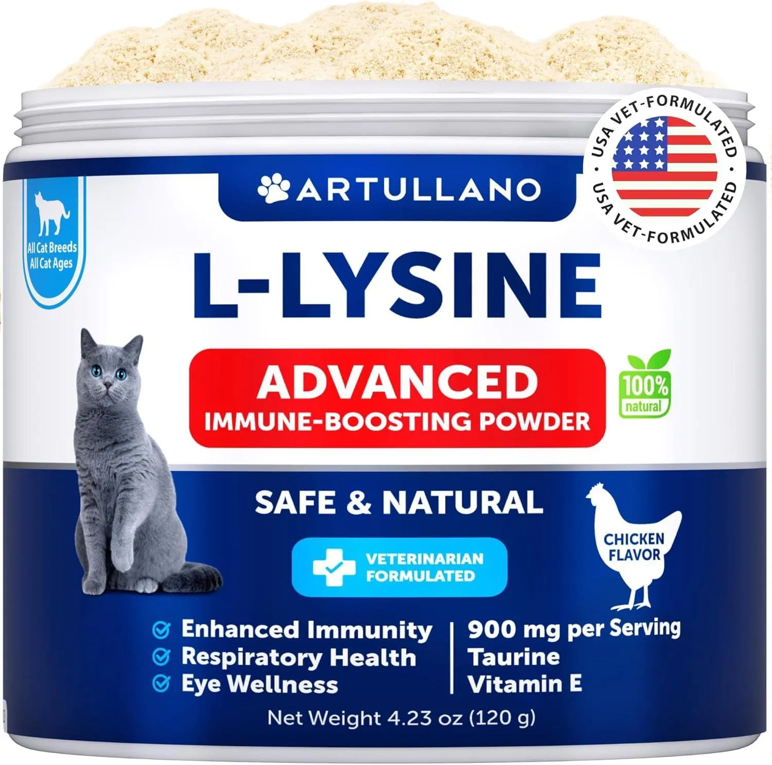 Lisina para Gatos - No Vender en Amazon: Suplemento en Polvo de 900 mg por Servicio con Taurina para Salud Respiratoria y Inmunológica de Gatos y Gatitos — imagen 1