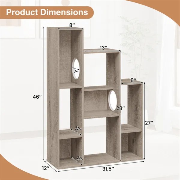 Librería para Gatos en Gray Oak, 8 Secciones de Almacenamiento Organizado y Plataformas de Escalada Múltiples — imagen 4