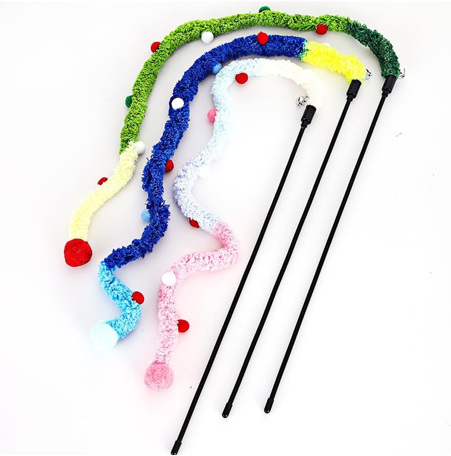 Cat Toys Plush Srtip Cat Wands Interactive Cat Toys Colorful Cat Teaser Wands Interactive Cat Toys For All Breed Sizes — image 5