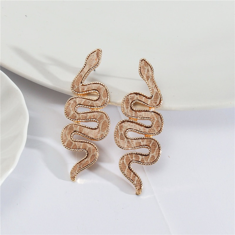 Vintage Leather Abalone Shell Snake Shaped Stud Earrings Geometric Irregular For Women Girls Party Jewelry Gifts — image 9
