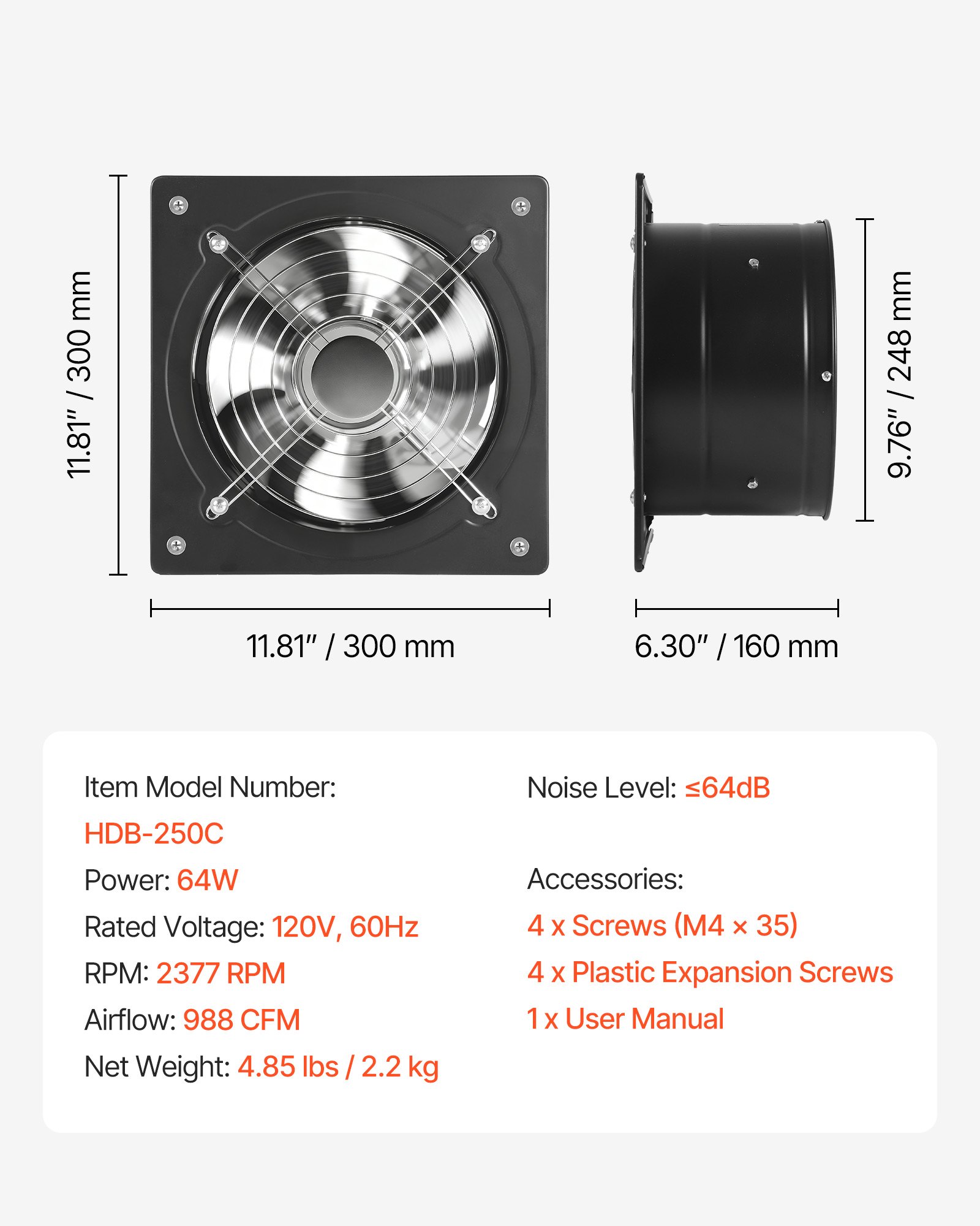 Ventilador de Exhausto de Alta Velocidad, 988 CFM con Control On/Off, Bajo Consumo, Ventilación Portátil para Sótano, Garaje, Cocina, Pajar, Torno, Color Negro — imagen 1
