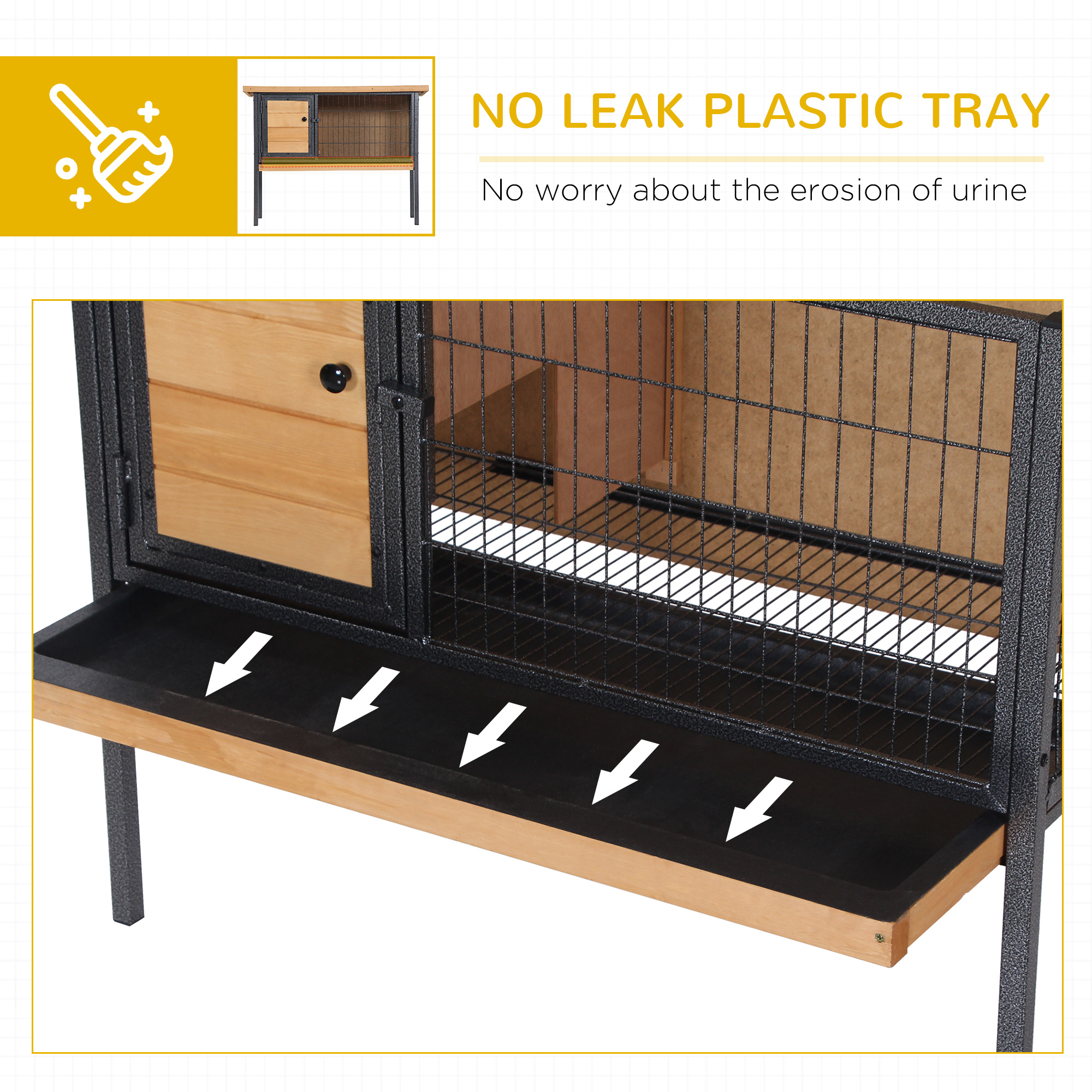 Rabbit Hutch Elevated Bunny Cage Small Animal Habitat with Metal Frame, No Leak Tray, Metal Wire Pan, Openable Water-Resistant Asphalt Roof for Rabbits, Chickens, Ducks, Indoor/Outdoor Natural — image 6