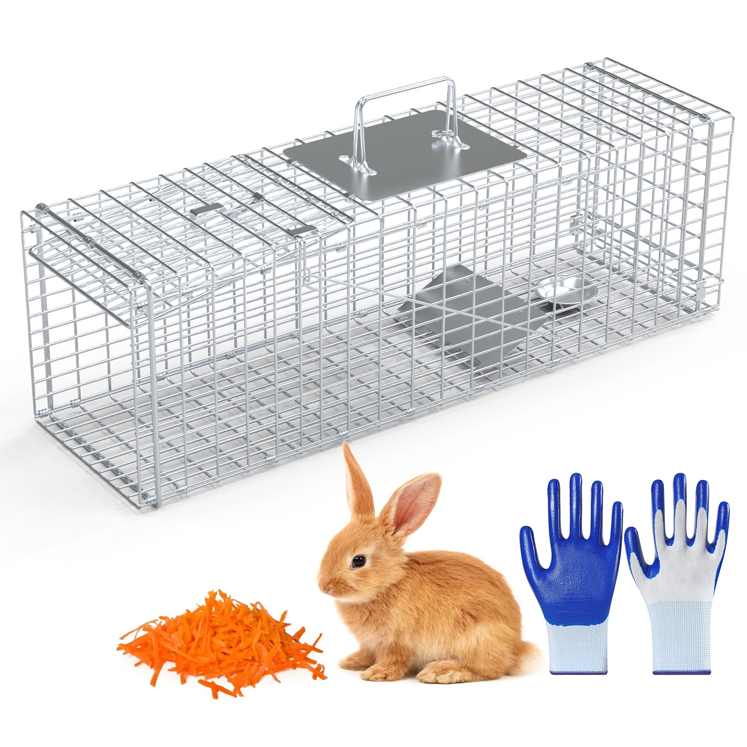Caja de Trampa para Animales Vivos, Plegable y Humana para Conejos, Mapaches, Zorros, Ardillas, etc. (27.17x7.48x8.27 in) Acero Resistente para Primavera y Verano — imagen 6