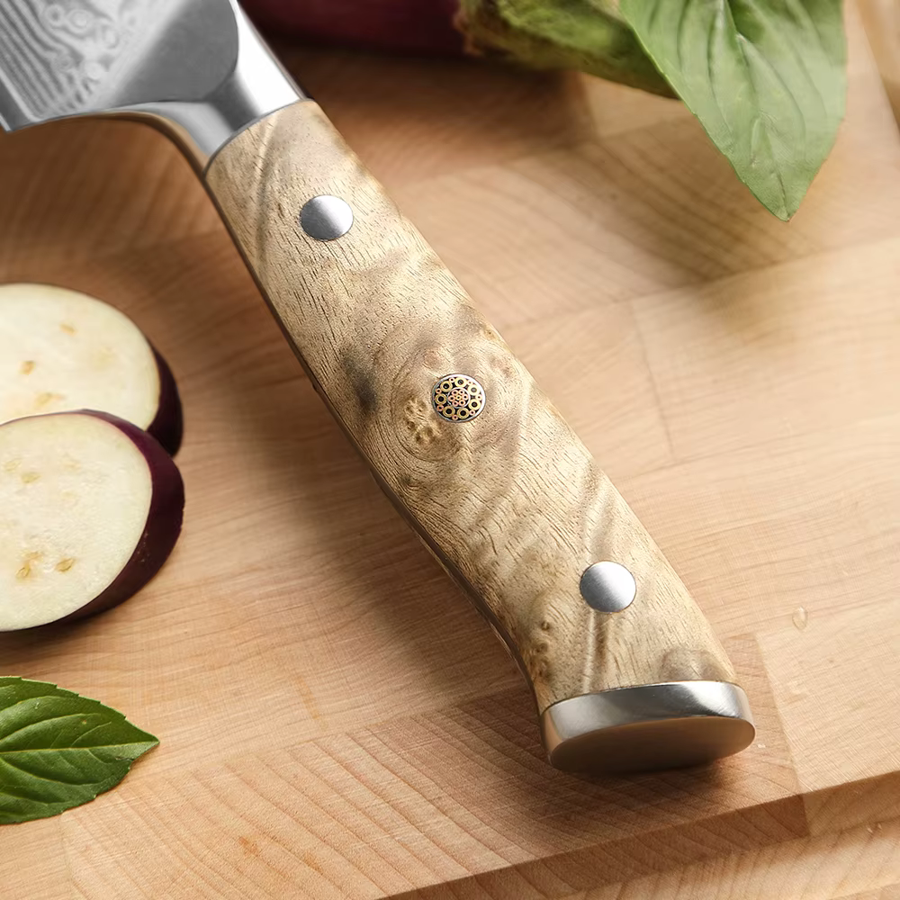 XINZUO Damascus Steel Bunka Chef Knife 5.8-inch 67-Layer Super Steel Figured Sycamore Wood Handle Exquisite Brass Rivet Gift Box — image 5