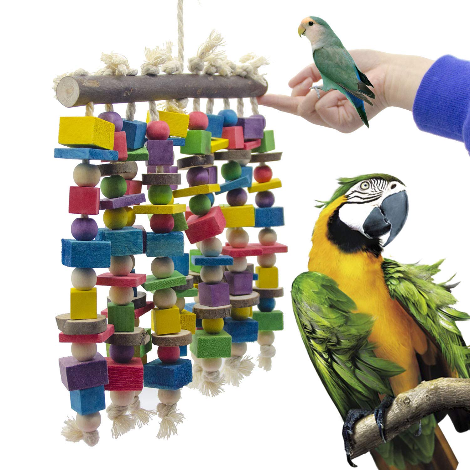 Juguetes de masticación para loros grandes - Bloques de madera naturales multicolores para loros que mastican, ideal para loros africanos grises, macaos y una variedad de loros de Amazonas — imagen 4