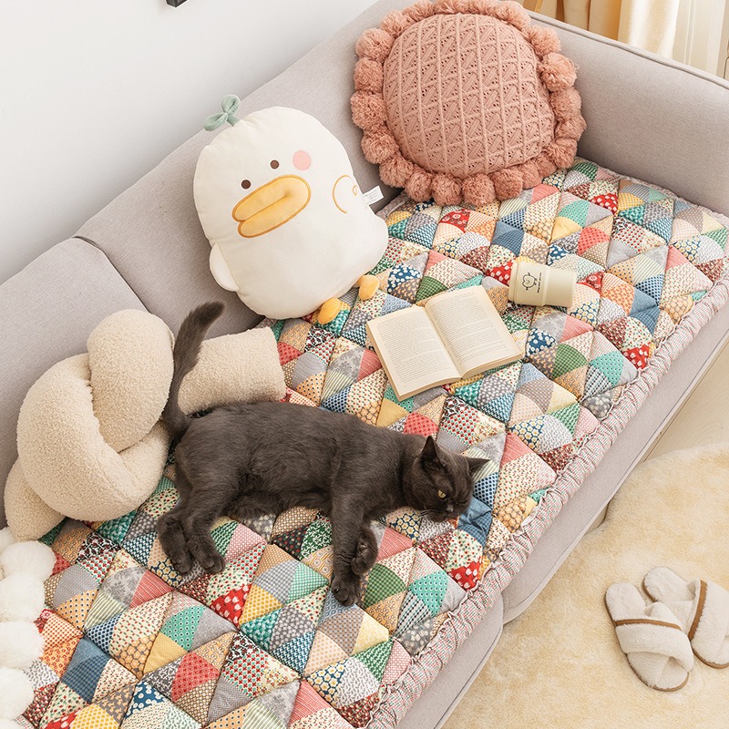 Manta de sofá para gatos vintage en lino puro, resistente a rasguños y anti deslizamiento, lavable en máquina — imagen 2