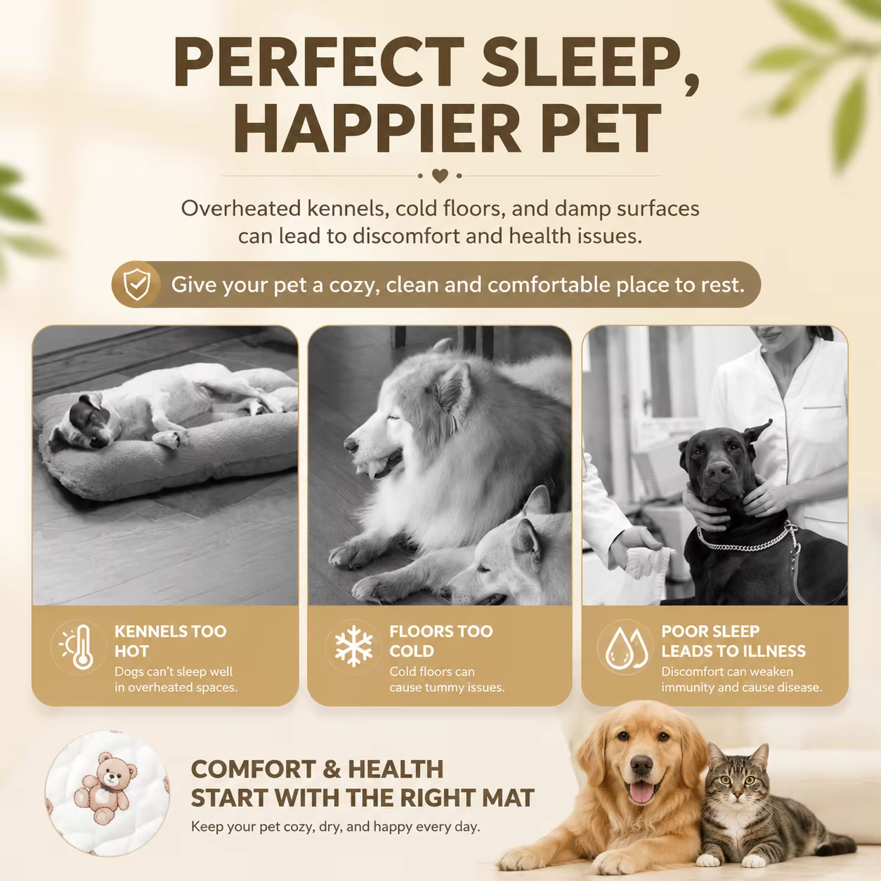 Manta de algodón suave para mascotas, lavable, cama para perros y gatos, almohadilla con patrón de oso, anti resbalones, cojín de dormir cómodo, cubiertas de alfombra para mascotas, manta — imagen 3