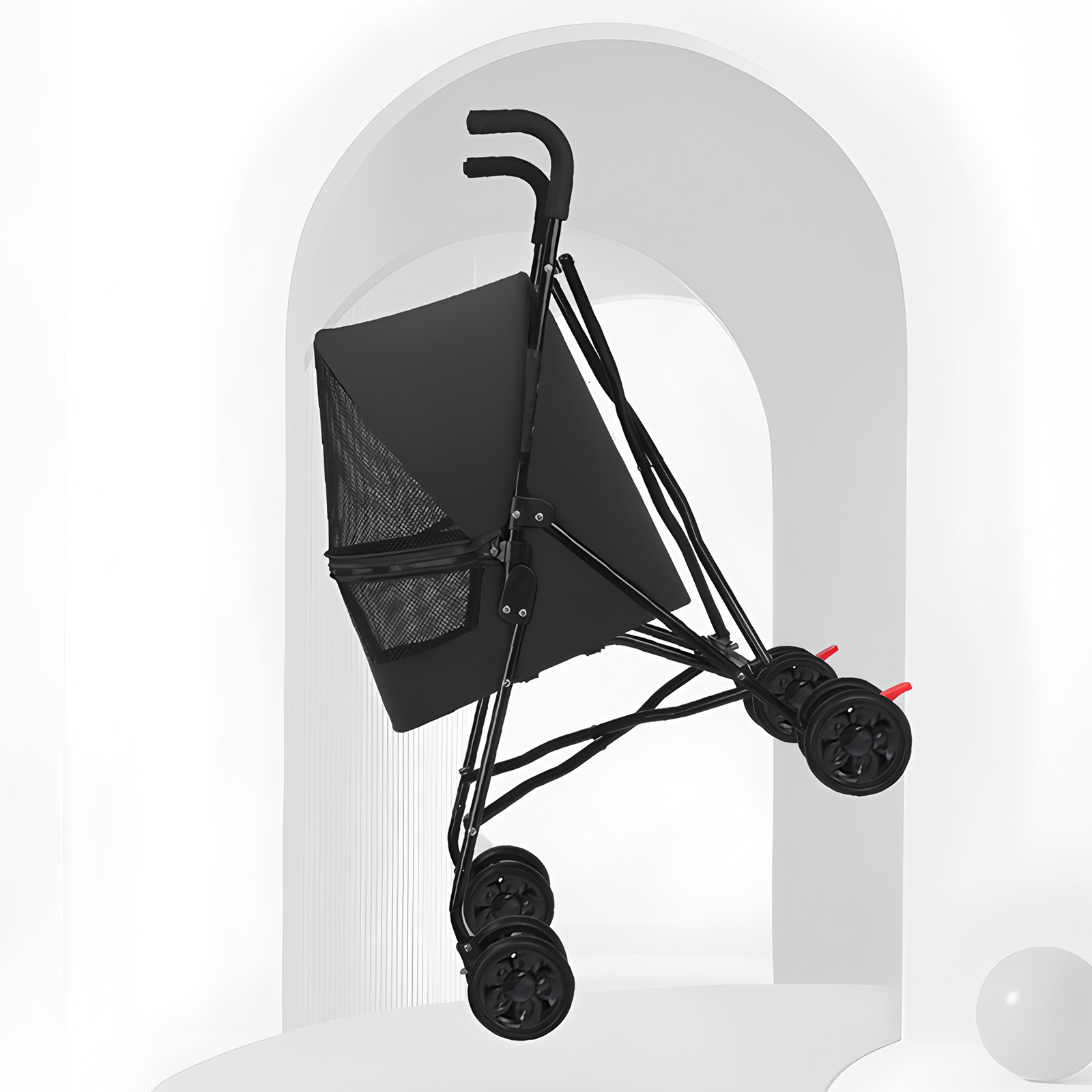 Carril para Pequeños Perros Gatos con Ventilación de Malla, Diseño Ligero Plegable, Taza Integrada, Negro — imagen 6