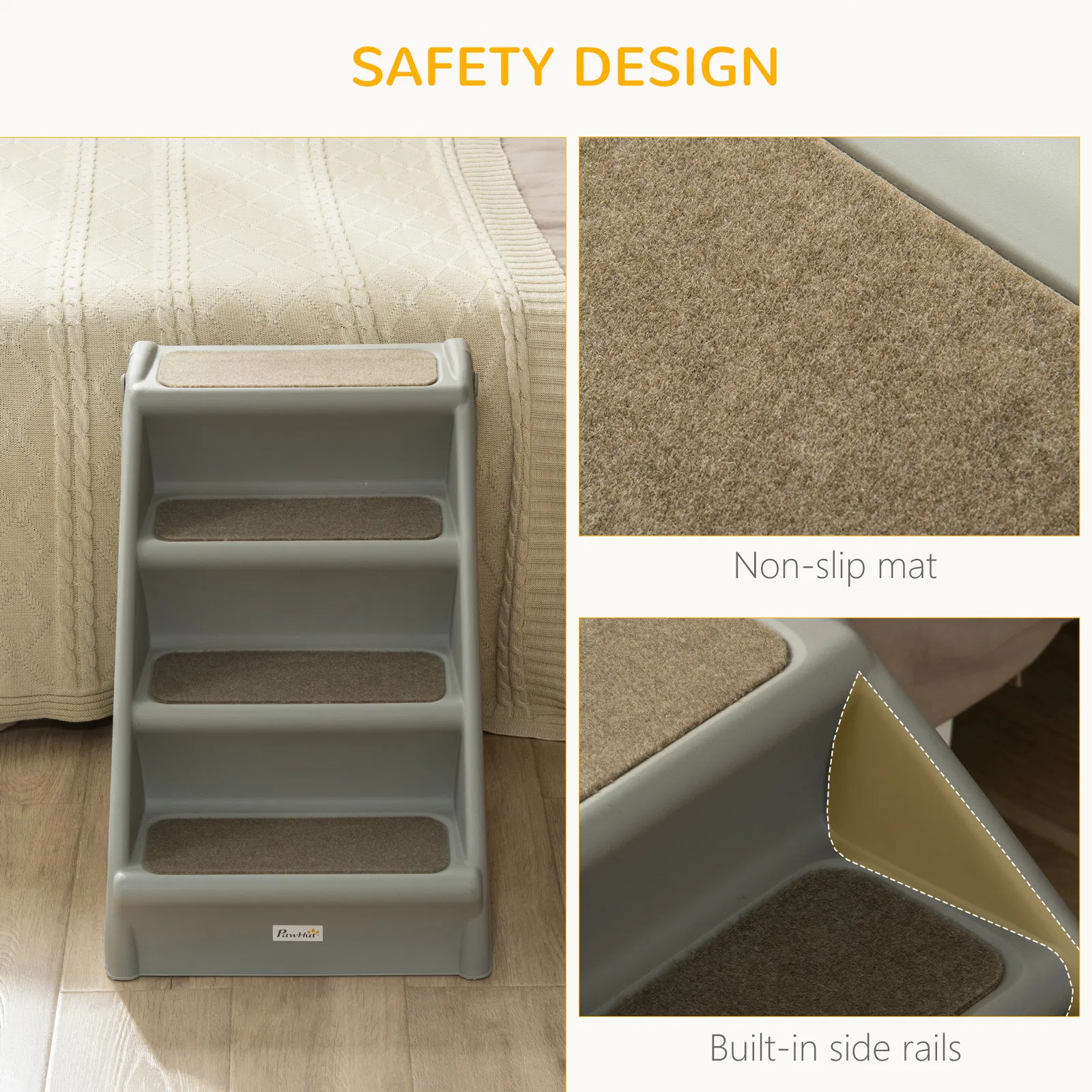 4-Level Portable Dog Stairs, Foldable Dog Steps for Small Dogs, Lightweight Cat Steps, with Nonslip Soft Mats, for High Bed, Sofa, Grey — image 4