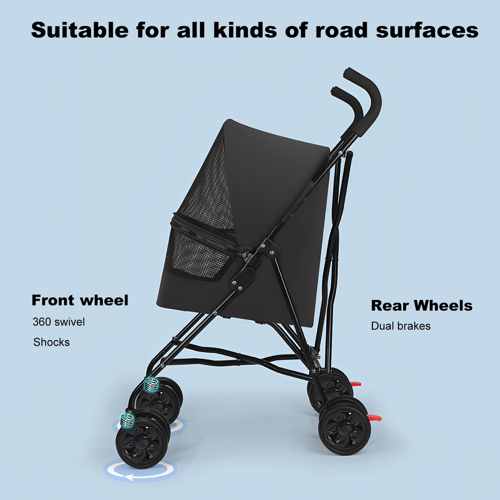 Carril para Pequeños Perros Gatos con Ventilación de Malla, Diseño Ligero Plegable, Taza Integrada, Negro — imagen 5