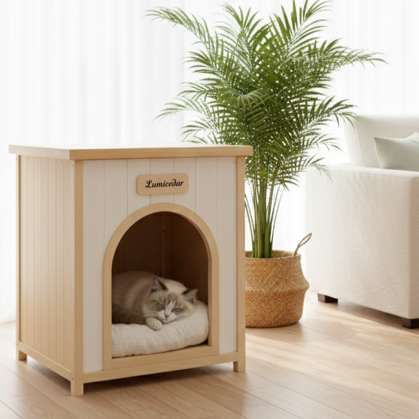 Modern Indoor Wooden Dog House with Removable Cushion – Solid Cedar Pet House for Small Dogs & Cats, Furniture-Grade Scandinavian Design — image 15