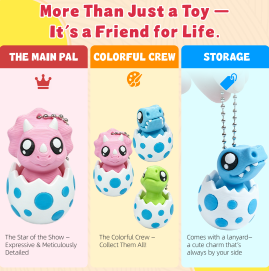 3PCS 3D Printed Hatching Dino Figurine Set, Mini Dinosaur Clicker Desk Accessories With Egg Shell — image 6