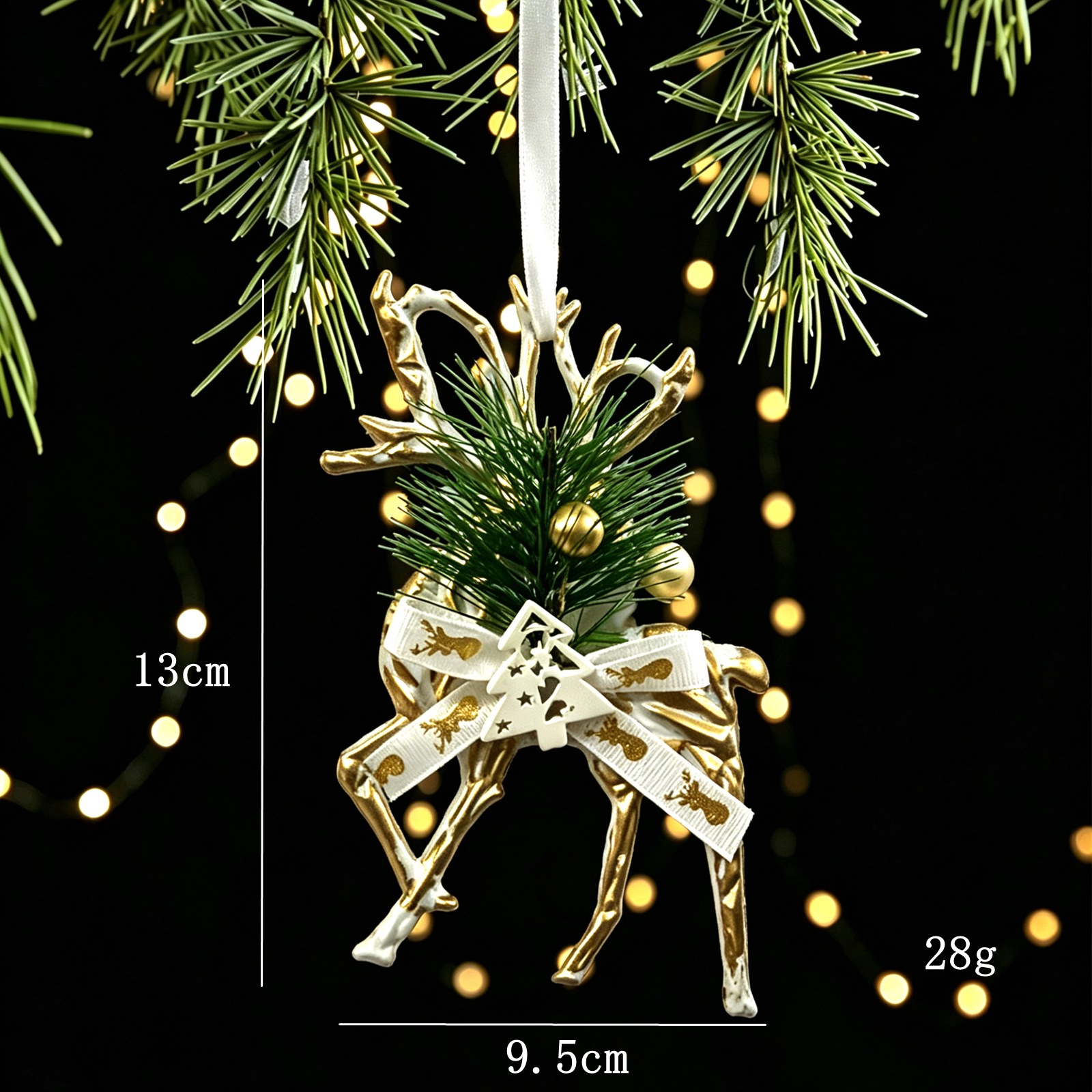 Christmas Tree Ornament White Gold Vintage Style Plastic Decoration Snowflake Reindeer Christmas Tree Decor — image 8