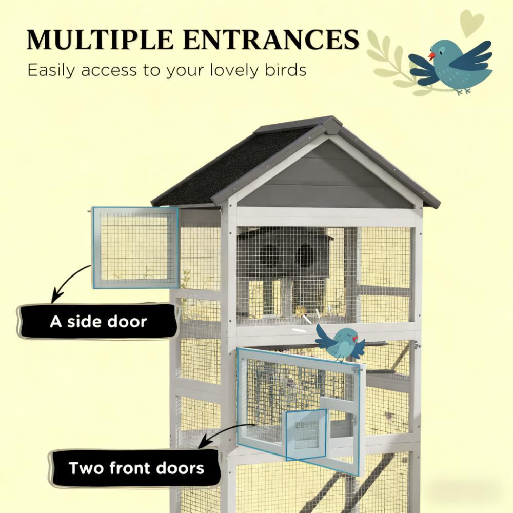 Spacious Bird House, Wooden Bird Aviary with Slide-Out Tray, Birdhouse, Ladder, Perches — image 7