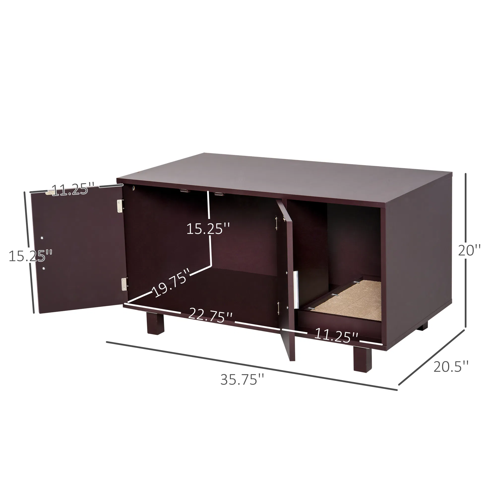 Cat Litter Box Enclosure, Hidden Litter Box Furniture, Cat House End Table Washroom with Scratching Pad, for Indoor Cats Kittens, Brown — image 2