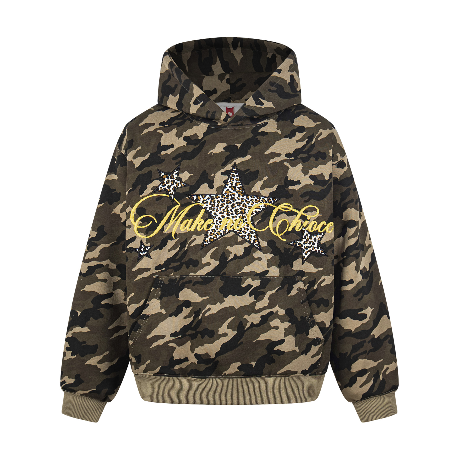 Leopard Print Star Letter Embroidery Unisex Loose Heavyweight Casual Hoodie — image 1