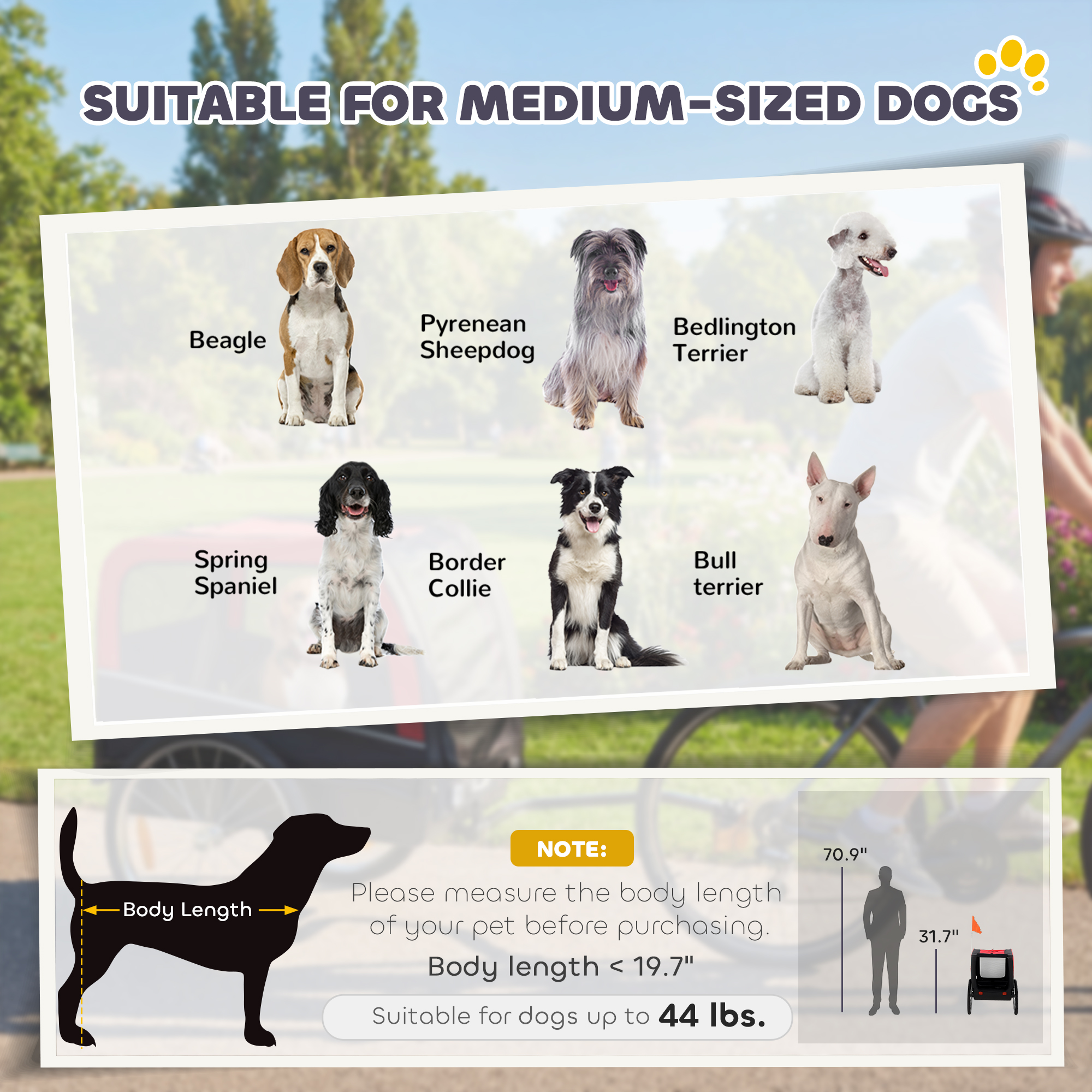 Remolque para Perros de Bicicleta, Transportador de Mascotas con Llantas de Aire de 20", Ruedas Fáciles de Soltar, Reflejos y Bandera — imagen 3